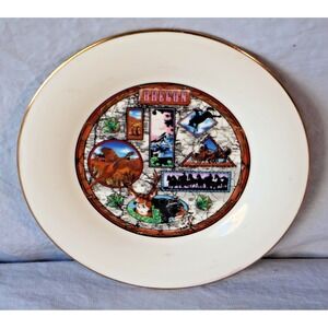 Vintage Oregon Souvenir Decorative Plate Gold Rim Wildlife Map Made in Japan
